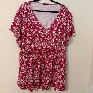 BloomChic Red Floral V-Neck Peplum Tunic